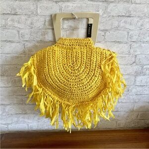 SHEIN VCAY Raw Hem Braided Yellow Straw Woven Handbag Spring Tote Beach Bag